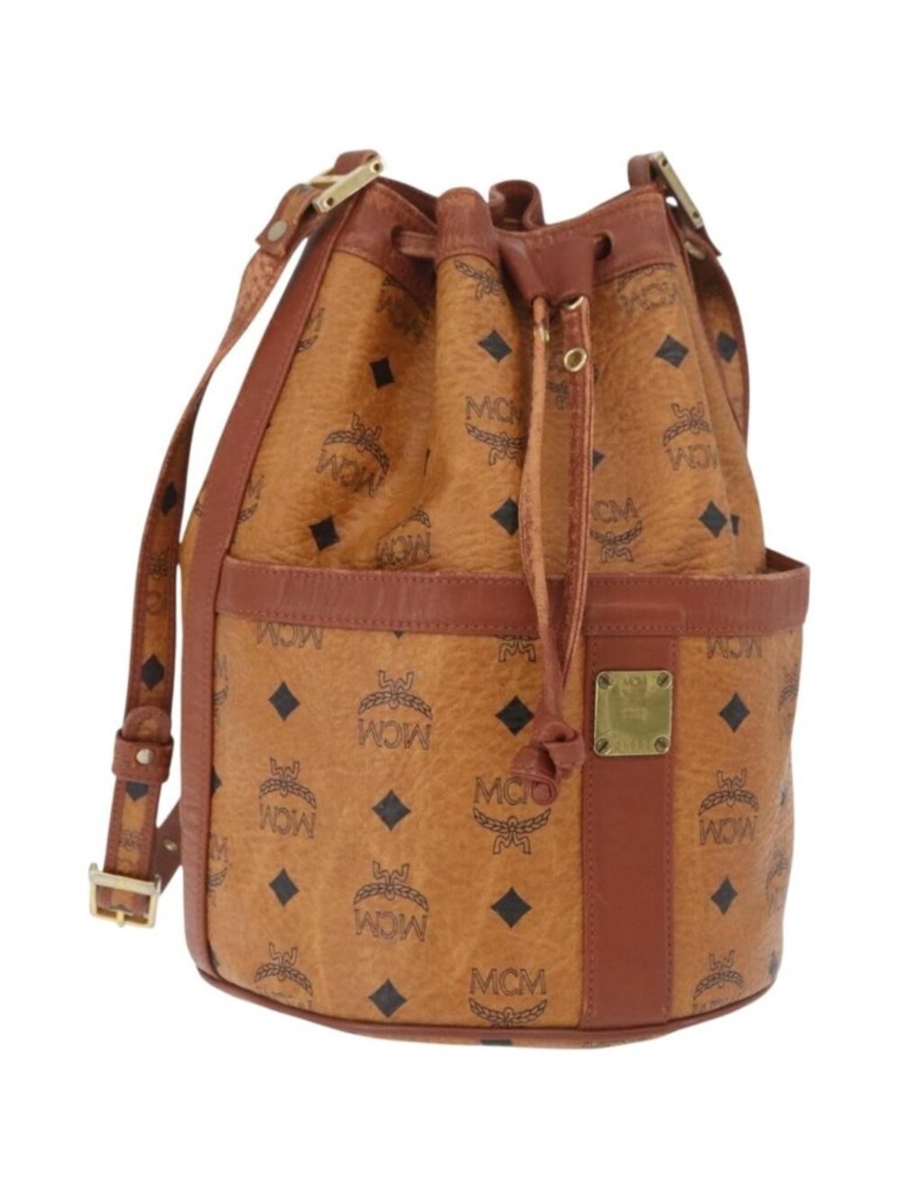 MCM Vicetos Logogram Shoulder Bag PVC Leather Brown Gold